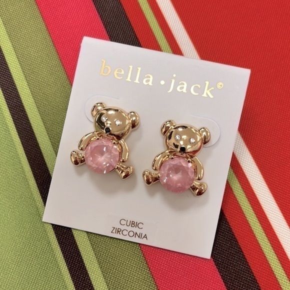 Brand New Bella Jack Teddy Bear Post Earring Gold Tone w/ Pink Stone - Picture 5 of 14